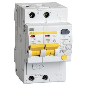Выключатель автоматический дифференциального тока 2п C 63А 30мА тип AC 4.5кА АД-12 MAD10-2-063-C-030