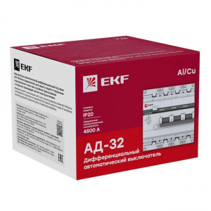Выключатель автоматический дифференциального тока 4п (3P+N) C 25А 30мА тип AC 4.5кА АД-32 защита 270В электрон. PROxima DA32-25-30-4P-pro