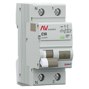 Выключатель автоматический дифференциального тока 2п (1P+N) C 10А 10мА тип AC 6кА DVA-6 AVERES rcbo6-1pn-10C-10-ac-av