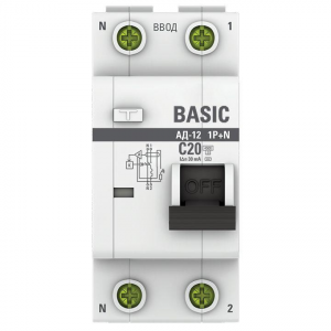 Выключатель автоматический дифференциального тока 2п (1P+N) C 20А 30мА тип AC 4.5кА АД-12 Basic DA12-20-30-bas