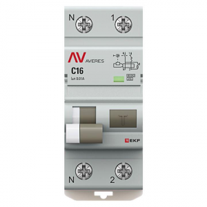 Выключатель автоматический дифференциального тока 2п (1P+N) C 16А 10мА тип A 6кА DVA-6 AVERES rcbo6-1pn-16C-10-a-av