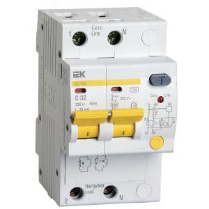 Выключатель автоматический дифференциального тока 2п C 32А 30мА тип A 4.5кА АД-12М MAD12-2-032-C-030