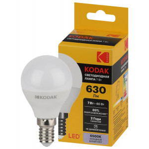 Лампочка светодиодная LED KODAK P45-7W-865-E14 E14 / Е14 7Вт шар холодный дневной свет Б0057613