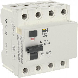 Выключатель дифференциального тока (УЗО) 4п 25А 30мА тип AC ВДТ R10N ARMAT AR-R10N-4-025C030