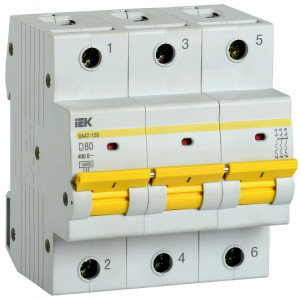 Автоматический выключатель ВА47-150 3Р 80А 15кА х-ка D MVA50-3-080-D