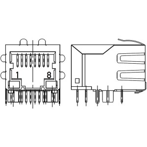 203212, Модульные соединители / соединители Ethernet 10P 1PORT RA RJ45 L2 PAN FLNG 10/100/1000