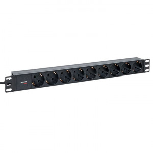 Блок розеток PDU TERACOM PRO 19" 1U 10А/250В 9 розеток Schuko шнур питания длиной 2 метра сечение 3x1,5 мм2 вилка C14 корпус алюминий черный TRP-HPD-10A-9SH-2MC14