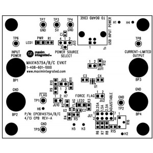 MAX14575AEVKIT#, Средства разработки интегральных схем (ИС) переключателей Eval Kit MAX14575A (250mA to 2.5A Adjustable Current-Limit Switch)