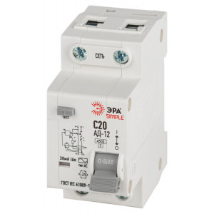 Выключатель автоматический дифференциального тока 1P+N C20А 30мА тип АС АВДТ 4.5кА SIMPLE D12E2C20AC30 АД-12 электронное Б0058921