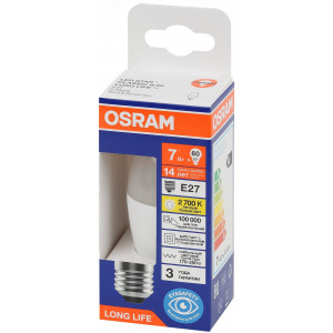 Лампа светодиодная LED 7Вт Е27 2700К 600Лм свеча 220В (замена 60Вт) OSRAM 4099854186332