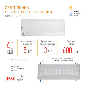 Светильник светодиодный DPA-301-0-65 40LED 3ч IP65 аварийный непостоянный Б0044405