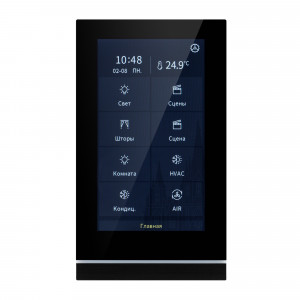 INTELLIGENT ARLIGHT Панель сенсорная KNX-113-51-MULTI-V5-IN (20-30V) 031738, Многофункциональная встраиваемая настенная панель стандарта KNX с цветным сенсорным IPS дисплеем 5.1”. До 16 слайдов, на каждом до 8 элементов управления. Виджеты для RGBW, MIX (CCT), климатики, мультимедиа. Встроенный датчик температуры.