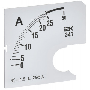 Шкала смен. для амперметра Э47 25/5А-1,5 72х72мм IPA10D-SC-0025