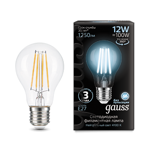 Лампа Filament А60 12W 1250lm 4100К Е27 LED 1/10/40 102902212