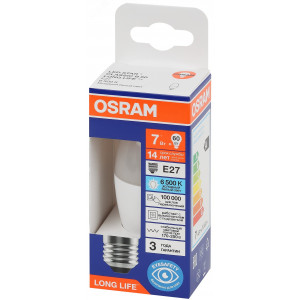 Лампа светодиодная LED 7Вт Е27 6500К 600Лм свеча 220В (замена 60Вт) OSRAM 4099854186394