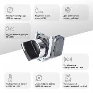 Переключатель модульный SB4 в сборе 22мм 2поз. с фиксацией 1НО SE SB4BD21