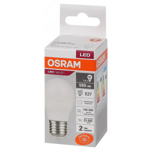 Лампа светодиодная LED Value LVCLP60 7SW/840 7Вт шар матовая E27 230В 10х1 RU OSRAM 4058075579835