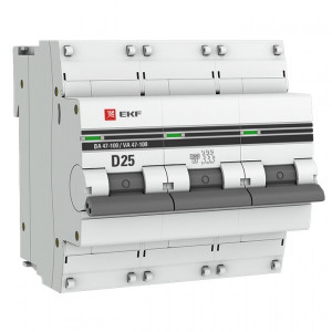 Автоматический выключатель 3P 25А (D) 10kA ВА 47-100 PROxima mcb47100-3-25D-pro