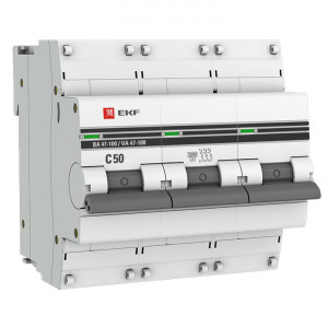 Автоматический выключатель 3P 50А (C) 10kA ВА 47-100M без теплового расцепителя PROxima mcb47100m-3-50C-pro