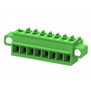 Розеточный разъем на кабель MC-RA3.81H06C-K-0001, Розеточный разъем, прямой, на кабель, шаг: 3.81 мм, 6 полюсов, фиксация провода винтовая, исполнение: с монтажными фланцами, 160V, 8A, цвет: зеленый