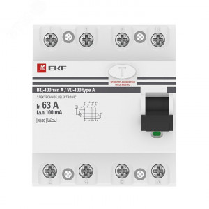 Устройство Защитного Отключения ВД-100 4P 63А/100мА (электр, тип А) EKF PROxima