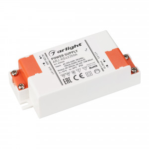 ARJ-KE42350A, Источник тока с гальванической развязкой для светильников и мощных светодиодов. Входное напряжение 220-240 VAC. Выходные параметры: 30-42 В, 350 mА, 15 Вт. Встроенный PFC >0.92. Негерметичный пластиковый корпус IP 20.