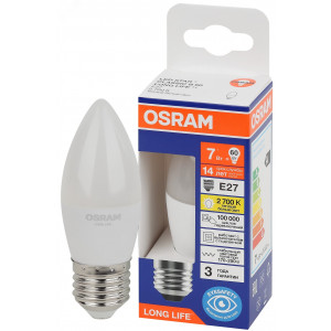 Лампа светодиодная LED 7Вт Е27 2700К 600Лм свеча 220В (замена 60Вт) OSRAM 4099854186332