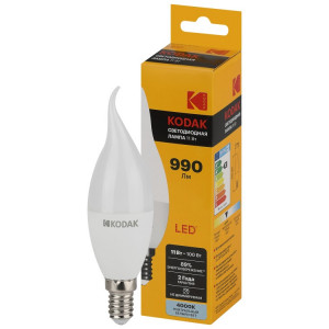 Лампочка светодиодная LED KODAK BXS-11W-840-E14 E14 / Е14 11Вт свеча на ветру нейтральный белый свет Б0057636
