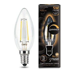 Лампа LED Filament Candle dimmable E14 5W 2700К 1/10/50 103801105-D