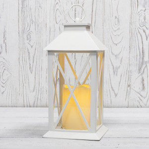 Декоративный фонарь со свечой 14x14x29 см, белый корпус, теплый белый цвет свечения 513-046