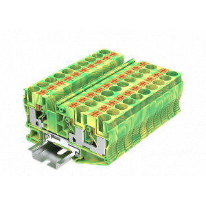 Заземляющая клемма TP10-3-PE, Заземляющая клемма, 3 точки подключения, тип фиксации провода: push-in, номинальное сечение: 10 мм кв., ширина: 10,2 мм, цвет: желто-зеленый, тип монтажа: DIN 35