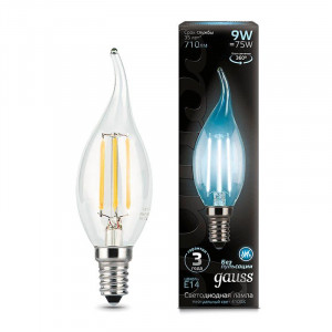 Лампа светодиодная филаментная Black Filament 9Вт свеча на ветру 4100К нейтр. бел. E14 710лм 104801209