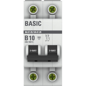 Автоматический выключатель 2P 10А (B) 4,5кА ВА 47-29 Basic mcb4729-2-10-B