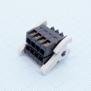Wago713-1104/037-000, Зажимной клеммник 8 (4x2)-конт. розетка, шаг 3,5 мм, чёрная; бок. защелки, сеч. пров. 0.08-1.5мм2, 160В, 10А