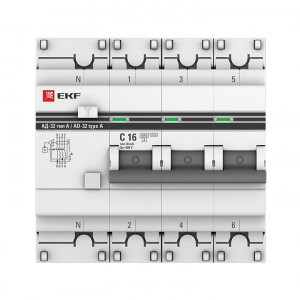 Дифференциальный автомат АД-32 3P+N 16А/30мА (хар. C, A, электронный, защита 270В) 6кА PROxima DA32-6-16-30-4P-a-pro
