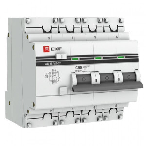 Дифференциальный автомат АД-32 3P+N 50А/100мА (хар. C, AC, электронный, защита 270В) 4,5кА PROxima DA32-50-100-4P-pro