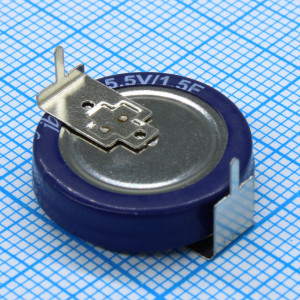 JGAH5R5D155Z200B, Ионистор стандартный мини 5,5V, 1.5F, -25...+70°C, 1000h, 18.7x6mm, горизонтального исполнения