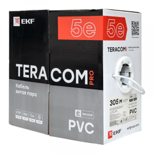 Кабель витая пара F/UTP кат.5E 4 пары 24 AWG solid PVC сер. TERACOM PRO TRP-5EFTP-04PVC-GY-IN3