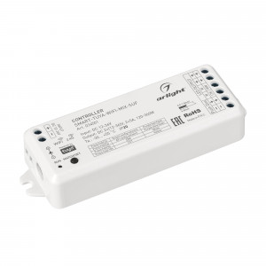 Контроллер SMART-TUYA-WIFI-MIX-SUF (12-36V, 2x5A, 2.4G) 034501, Многофункциональный 2-канальный контроллер для одноканальных (DIM) и двухканальных (MIX) лент и модулей (ШИМ), интерфейс TUYA, поддерживается управление ЯНДЕКС АЛИСА. Питание/рабочее напряжение 12-36VDC, максимальный ток 5A на канал, 2 канала, максимальна