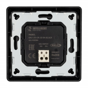 INTELLIGENT ARLIGHT Панель DALI-223-2K-D2-IN-BLACK (BUS, Free purpose) 032504, Встраиваемая кнопочная черная пластиковая панель для работы по протоколу DALI-2. 2 кнопки свободного функционала. Назначение кнопок задается в мастер-контроллере серии DALI-LOGIC-x. Питание от шины DALI (4 мА).