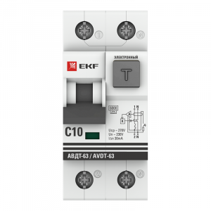 Выключатель автоматический дифференциального тока 2п C 10А 30мА тип A 6кА АВДТ-63 2мод. электрон. PROxima DA63-10-30e