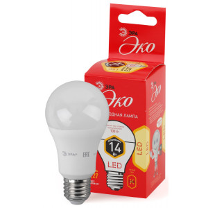 Лампа светодиодная ECO LED A60-14W-827-E27 (диод, груша, 14Вт, тепл, E27) (10/100/1200) Б0030028