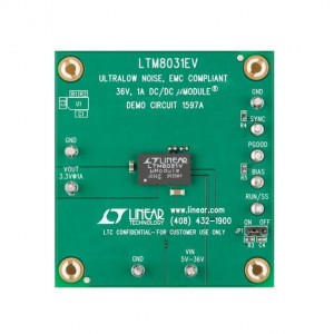 DC1597A, Средства разработки интегральных схем (ИС) управления питанием LTM8031EV Demo Board - Ultralow EMI 36V,