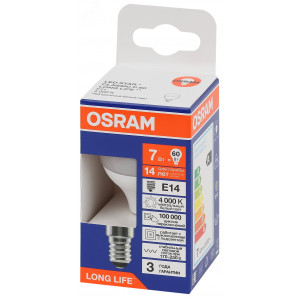 Лампа светодиодная LED 7Вт Е14 4000К 600Лм шар 220В (замена 60Вт) OSRAM 4099854186455