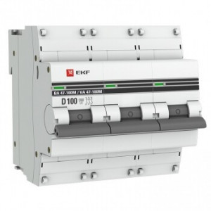 Автоматический выключатель 3P 100А (D) 10kA ВА 47-100M без теплового расцепителя PROxima mcb47100m-3-100D-pro