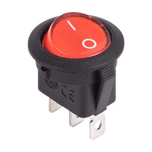 RWB-214-1 красный, Выключатель клавишный круглый с подсветкой ON-OFF (3c) 20А 12В