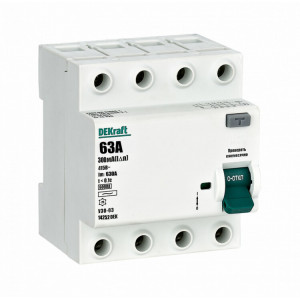 Выключатель дифференциального тока (УЗО) 4п 63А 300мА тип AC 6кА УЗО-03 14252DEK
