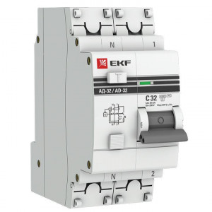 Выключатель автоматический дифференциального тока 2п (1P+N) C 32А 30мА тип AC 4.5кА АД-32 2мод. защита 270В электрон. PROxima DA32-32-30-pro