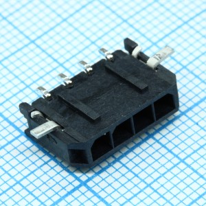 436500412, Корпус соединителя провод-плата 4 контакта шаг 3мм угловой для поверхностного монтажа серия Micro-Fit 3.0 лента на катушке