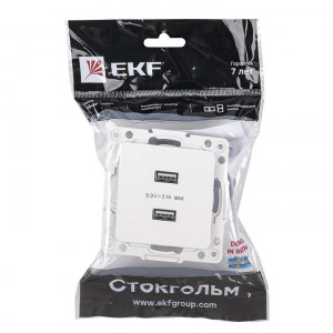 Розетка USB 2-м Стокгольм 2.1А механизм бел. PROxima EYR16-028-10-2USB